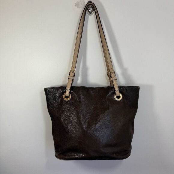 Michael Kors Metallic Bronze Brown Leather Tote Shoulder Handbag Purse - Picture 1 of 16